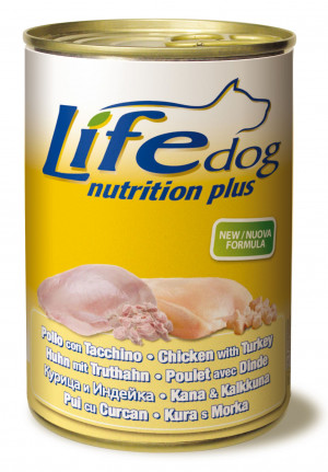 LIFE DOG Nutrition Plus CHICKEN with TURKEY - konservi suņiem 6 x 400g